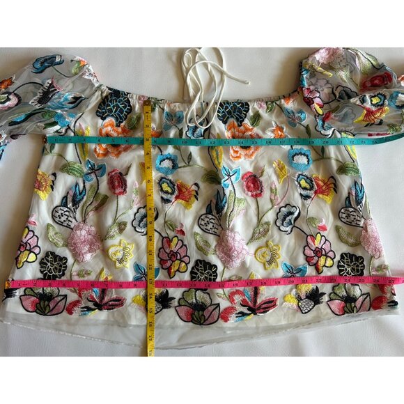 Alexia Admor Large Blouse Floral Embroidered Off The Shoulder Sheer Sleeves - Picture 7 of 7